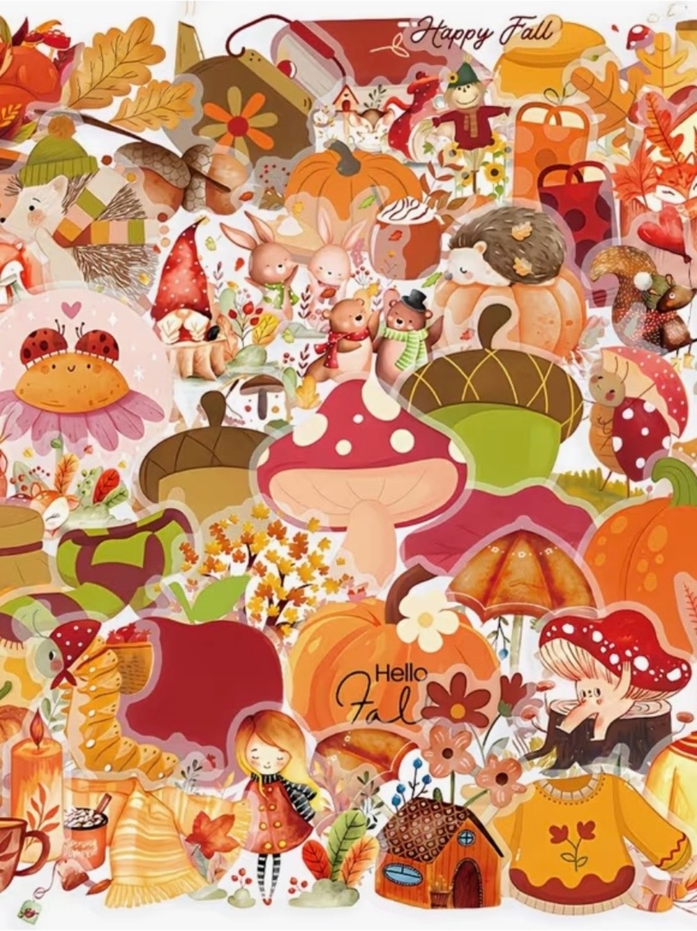 51 Autumn Harvest Fall Stickers Gnomes Mushrooms Pumpkins Leaves Books Acorn